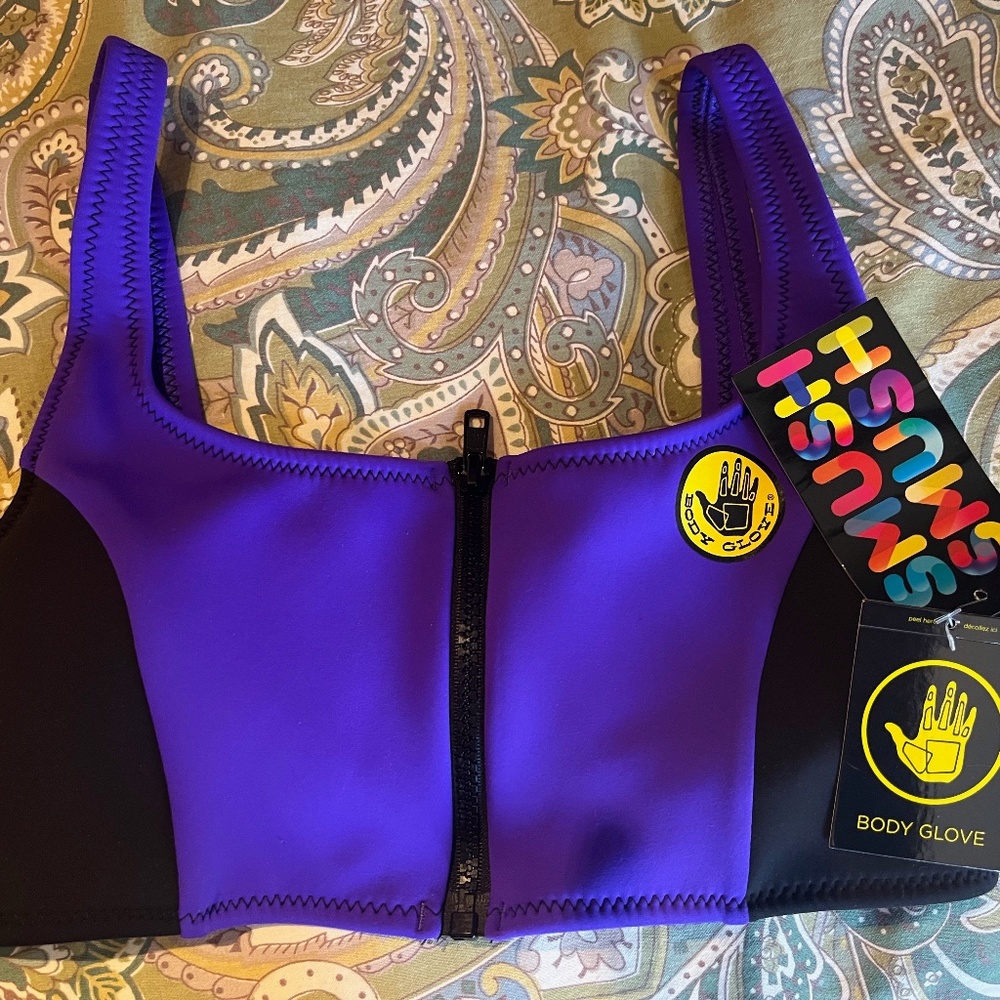 Body Glove SMUSH Bikini Top Zip front small purple new